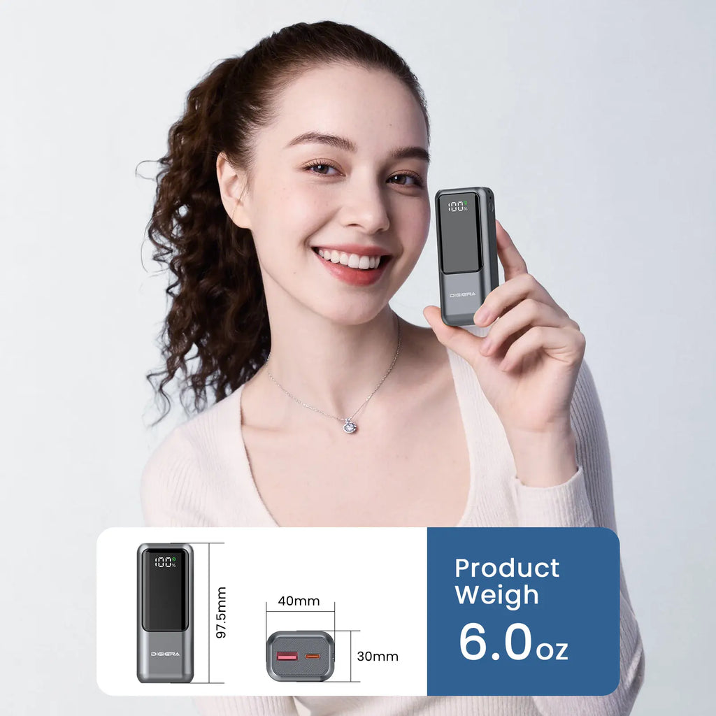 Digiera 10000Mah Power Bank with Built-In Charging Cable Lanyard, 20W PD Fast Charging,Dual-Direction USB-C Cable, LED Battery Display, Compact & Travel-Friendly
