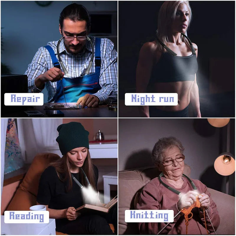 LED Neck Reading Light Flexible Book Lamp 3 Colors Brightness Adjustable Rechargeable for Reading Knitting Repairing Lighting