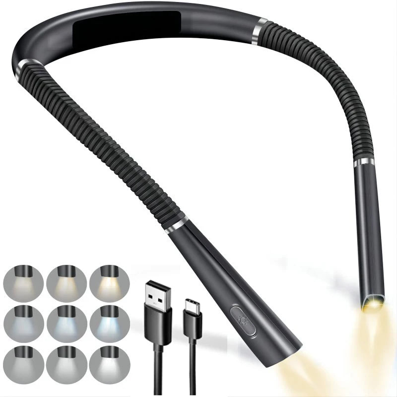LED Neck Reading Light Flexible Book Lamp 3 Colors Brightness Adjustable Rechargeable for Reading Knitting Repairing Lighting