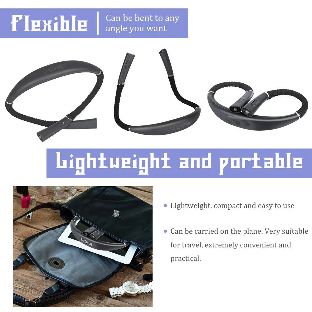 LED Neck Reading Light Flexible Book Lamp 3 Colors Brightness Adjustable Rechargeable for Reading Knitting Repairing Lighting