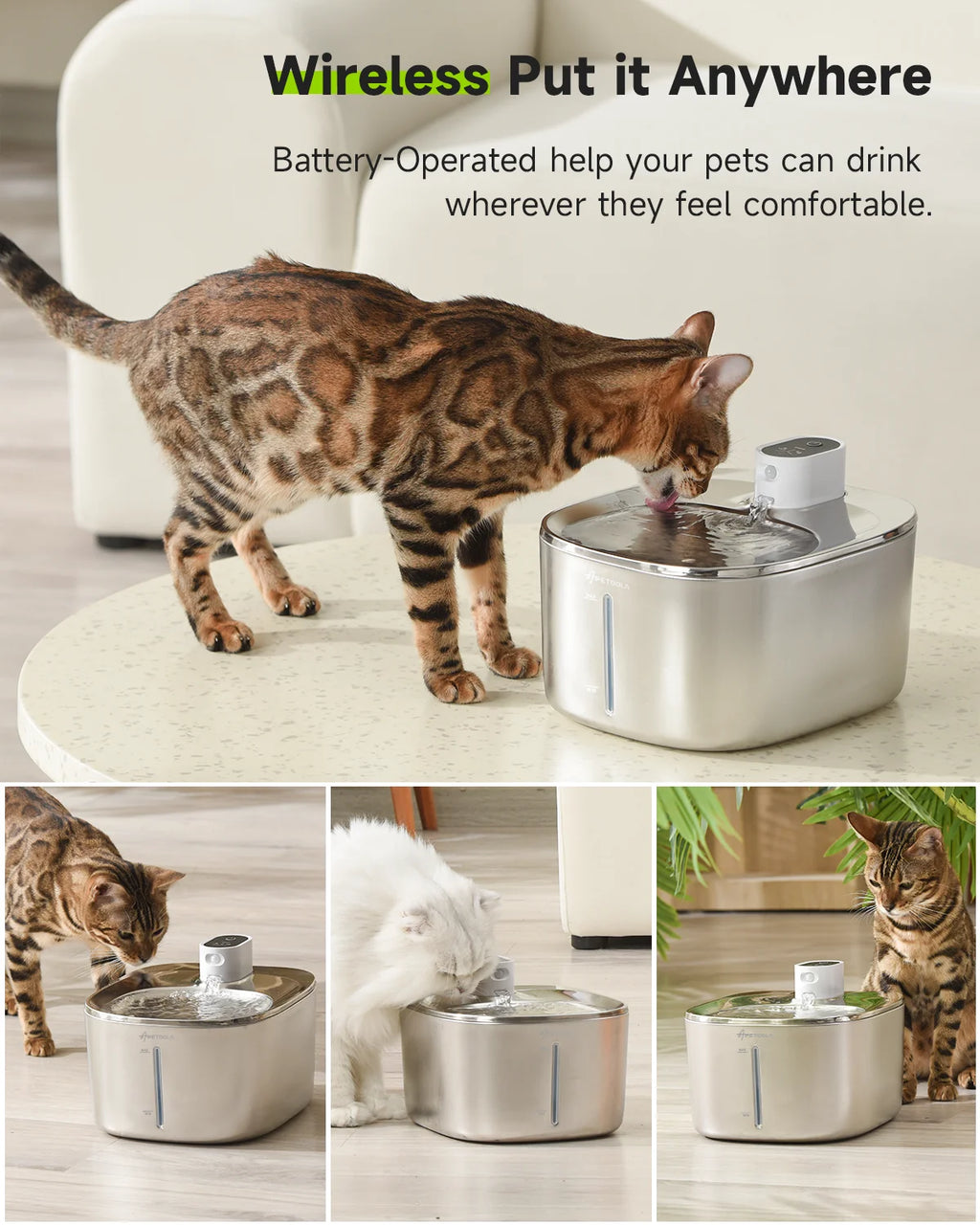APETDOLA 4L Wireless Automatic Cat and Dog Water Fountain with Sensor Technology