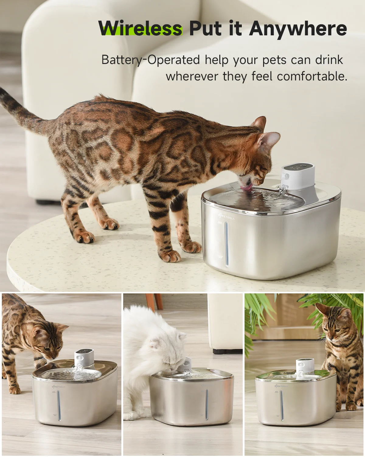 APETDOLA 4L Wireless Automatic Cat and Dog Water Fountain with Sensor Technology