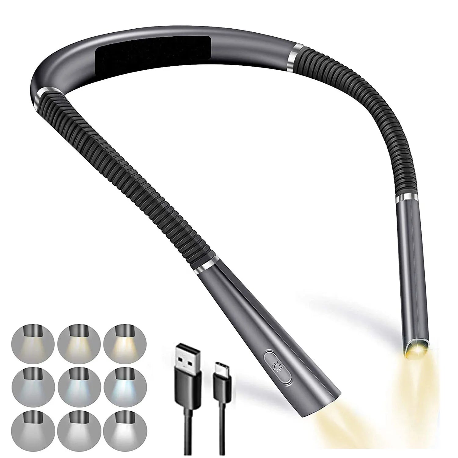 LED Neck Reading Light Flexible Book Lamp 3 Colors Brightness Adjustable Rechargeable for Reading Knitting Repairing Lighting
